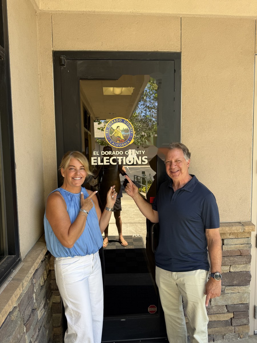 Candidate Jennifer Yoder and Incumbent Trustee Jon Yoffie filing candidacy papers at El Dorado County Elections